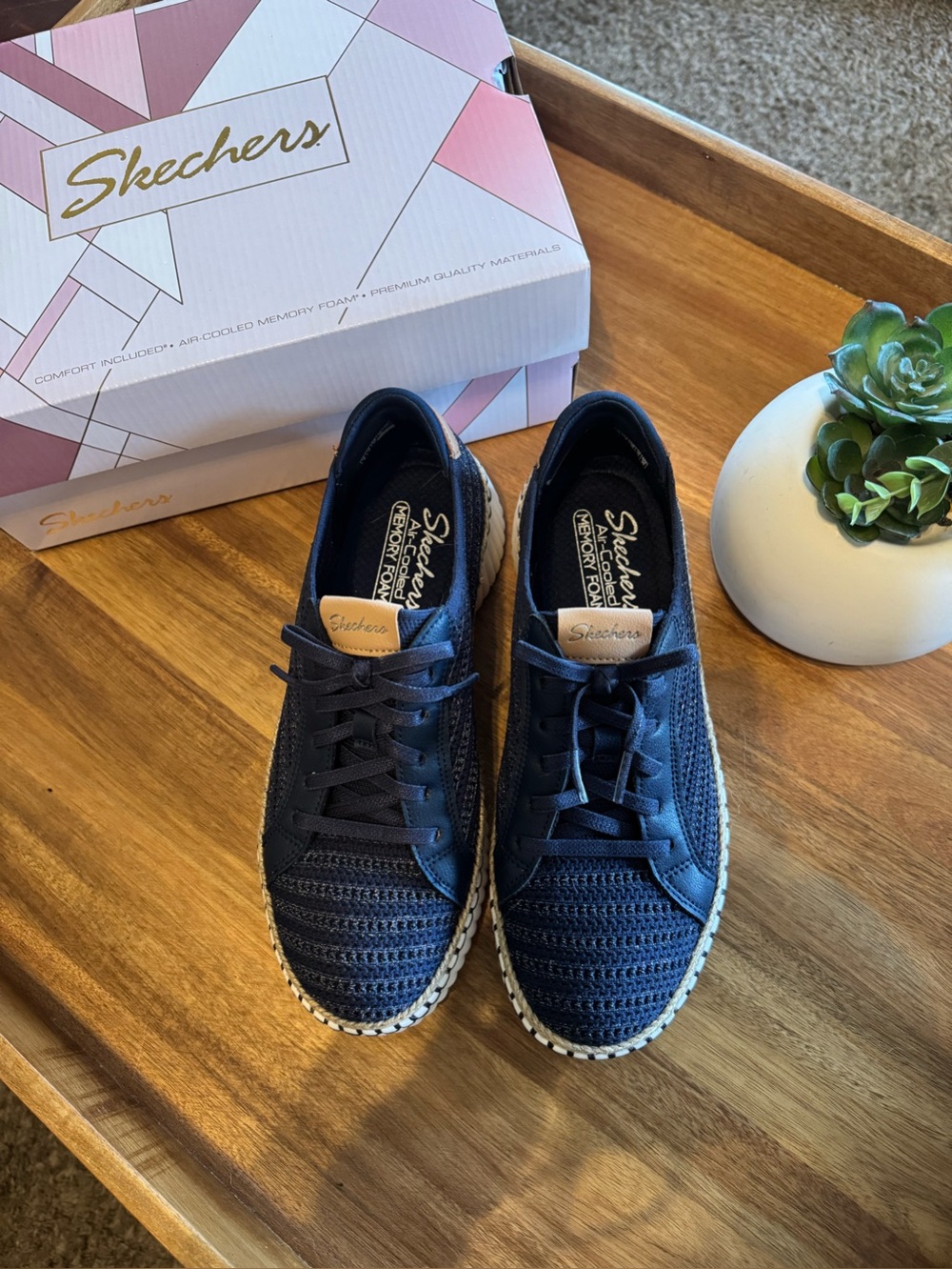 Skechers Navy Knit Lace-Up Espadrille-Style Sneaker